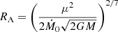 $$ \begin{aligned} R_{\rm A} = \left( \frac{\mu ^2}{2\dot{M}_{0}\sqrt{2GM}}\right)^{2/7} \end{aligned} $$