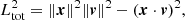 $$ \begin{aligned} L_\mathrm{tot} ^2 = \Vert \boldsymbol{x}\Vert ^2 \Vert \boldsymbol{v}\Vert ^2 - (\boldsymbol{x}\cdot \boldsymbol{v})^2, \end{aligned} $$