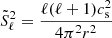 $$ \begin{aligned} \tilde{S}_{\ell }^2 = \frac{\ell (\ell +1) c_{\mathrm{s}}^2}{4\pi ^{2}r^2} \end{aligned} $$